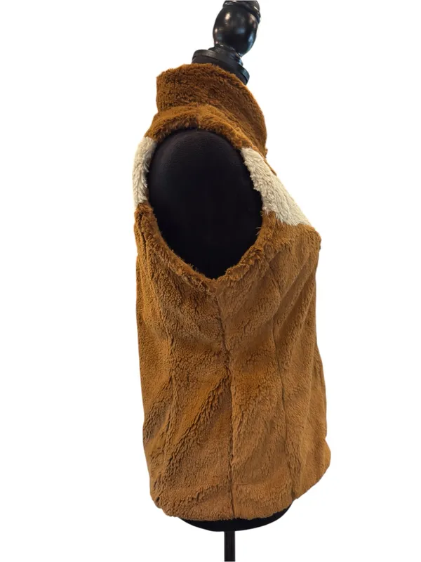 Patagonia High Pile Faux Fur Vest Gorpcore Brown Chevron Full Zip Layering M - Image 10