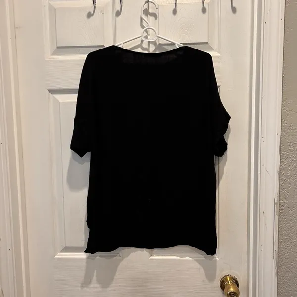 Solemio Womens Black Rayon Short Sleeve Pocket Tee High Low Top S Lagenlook‎ - Image 5