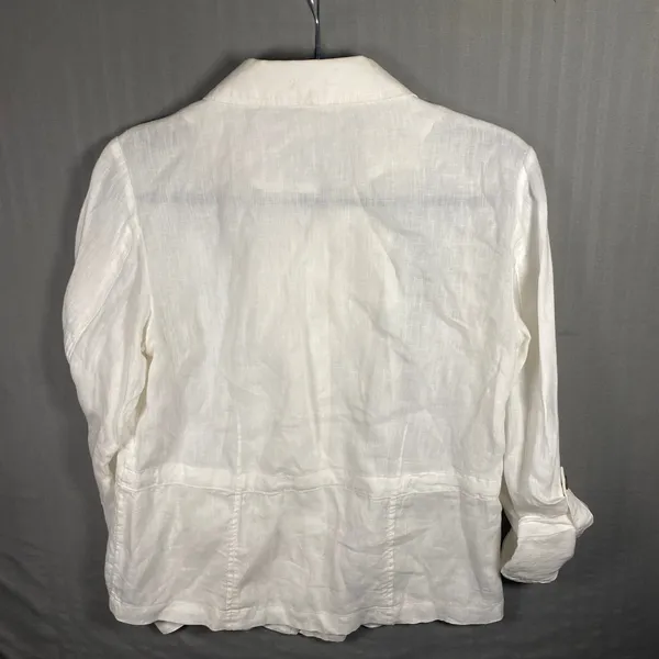 Coldwater‎ Creek Cream 100% Linen Button Front Utility Jacket Women Size 4-6 - Image 2