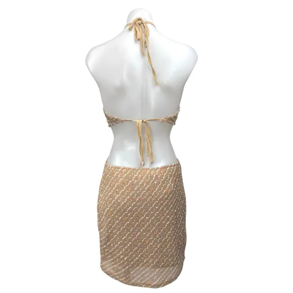 NEW Molly Green Brown Sleeveless Knitted Halter Tie Cutout Mini Pencil Dress L - Image 4