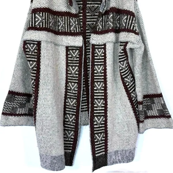 Zara Knit Oversized Sweater Jacket Chunky Slouchy Duster Burgundy Gray Small S - Image 7