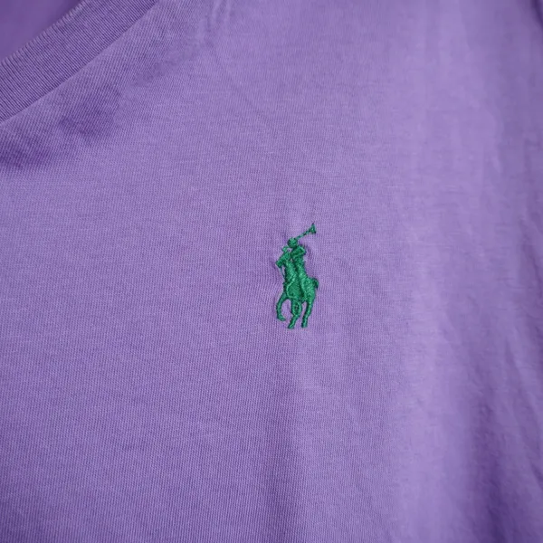 Ralph Lauren Sport Women's Large Purple V-Neck Cotton T-Shirt Green Pony Logo - Image 4