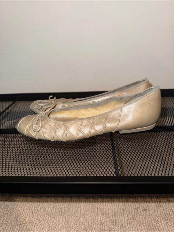 Stuart Weitzman Quilted Ballet Flats in Metallic Beige - Image 2