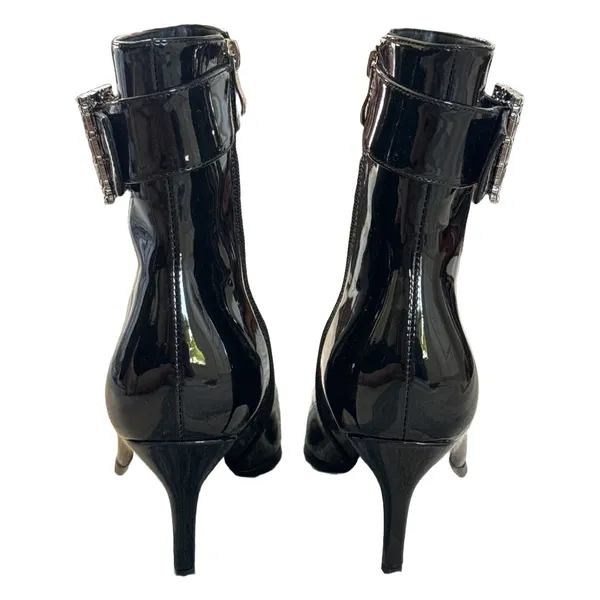 Black Patent Pointed Toe Ankle Boots Rhinestone Bling Buckle Kitten Heel Size 9 - Image 9