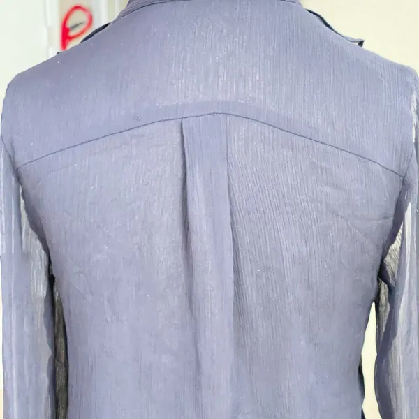 Tommy Hilfiger Blouse Medium Ruffle Top Long Sleeve Blue Preppy Office Work Wear - Image 5