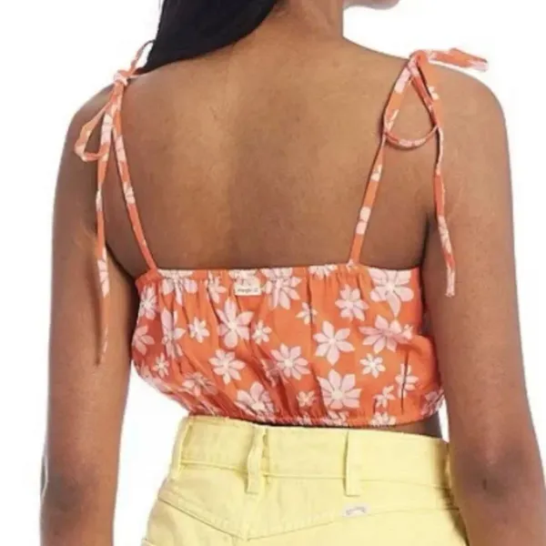 NWT orange Billabong X Wrangler Perfect Pair Tie Strap Floral Daisy Crop Top siz - Image 2