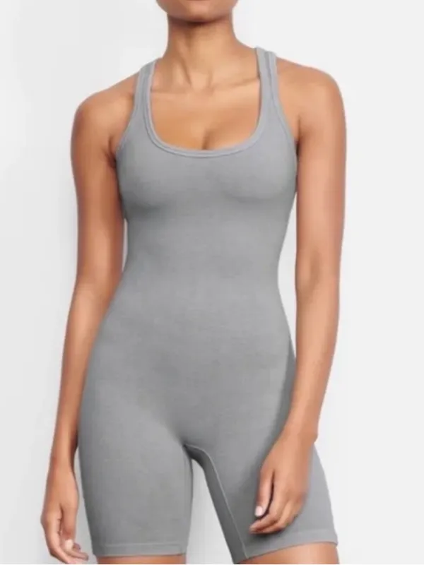 SKIMS Outdoor Mid Thigh Racerback Sleeveless Shorts Bodysuit Grey M - Image 8