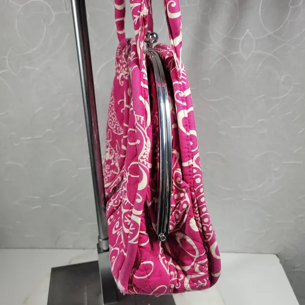 VTG Vera Bradley Eloise Bag Large Barbie Hot Pink Kiss Lock Dome Shoulder Purse - Image 12