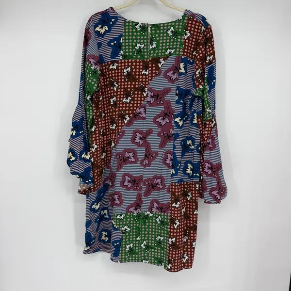 Eloquii Patchwork Floral Polka Dot Bell Sleeve Mini Dress Size 14 Fall Leaf - Image 2