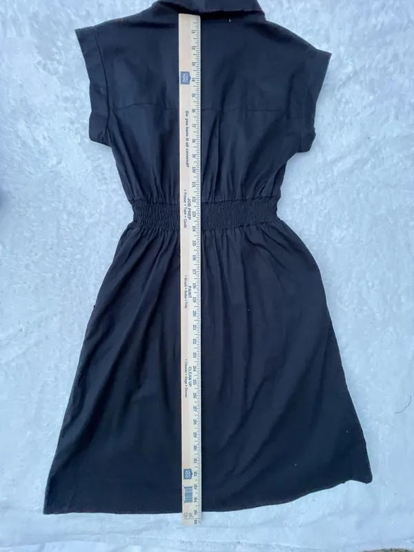 Black Button-Front Shirtdress with Smocked Waist‎ - Image 10