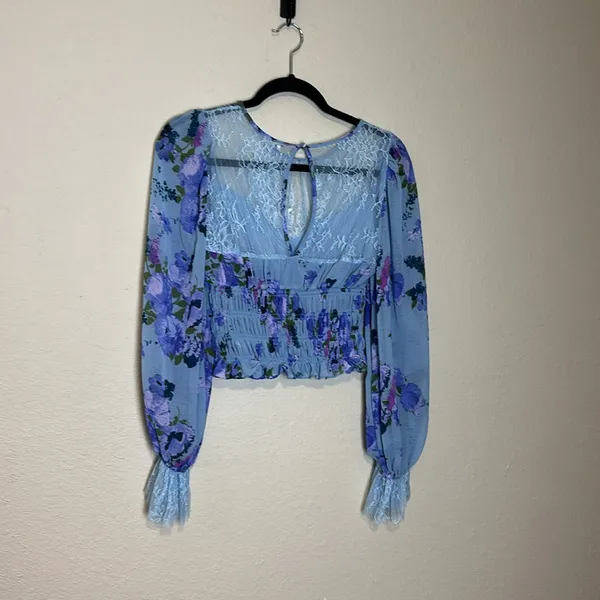 Free People Daphne Blouse with sheer lace yoke and gathered Edwardian‎ Sleeves - Image 8