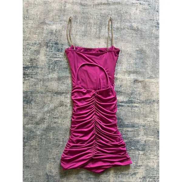 Lucy In The Sky Mauve Pink Marsha Rhinestone Strap Bodycon Mini Dress XS - Image 6