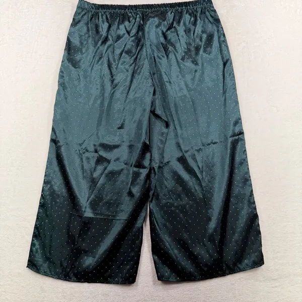 Linea Donatella Large Pajama Set Satin Green Gold Pin Dot Cami Wide Leg Pants - Image 6