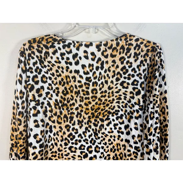 Savanna Jane Leopard Floral Embroidered Blouse Womens L Tan Black Excellent Boho - Image 7