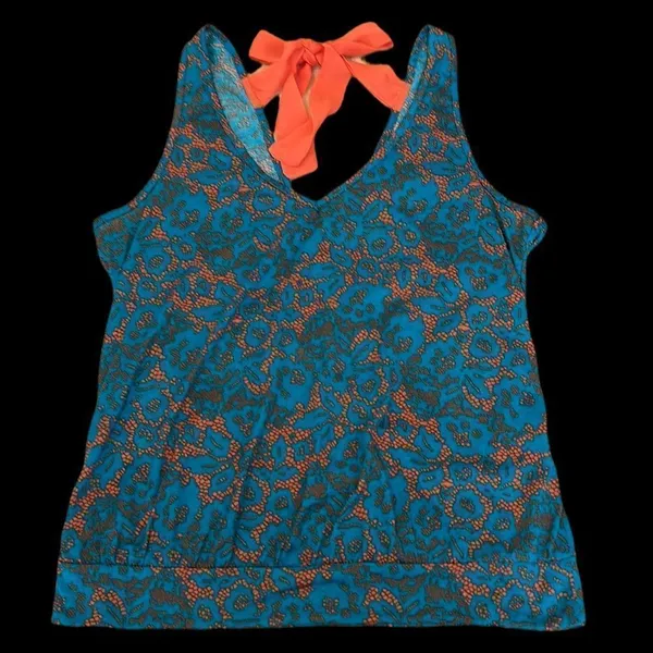 Lily Star beautiful vibrant teal & orange wrap back tank top w/ orange ties - Image 2