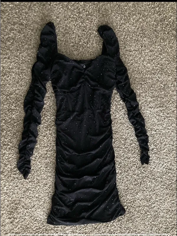 Windsor Black Rhinestone Mesh Corset Bodycon Mini Dress Size M - Image 2