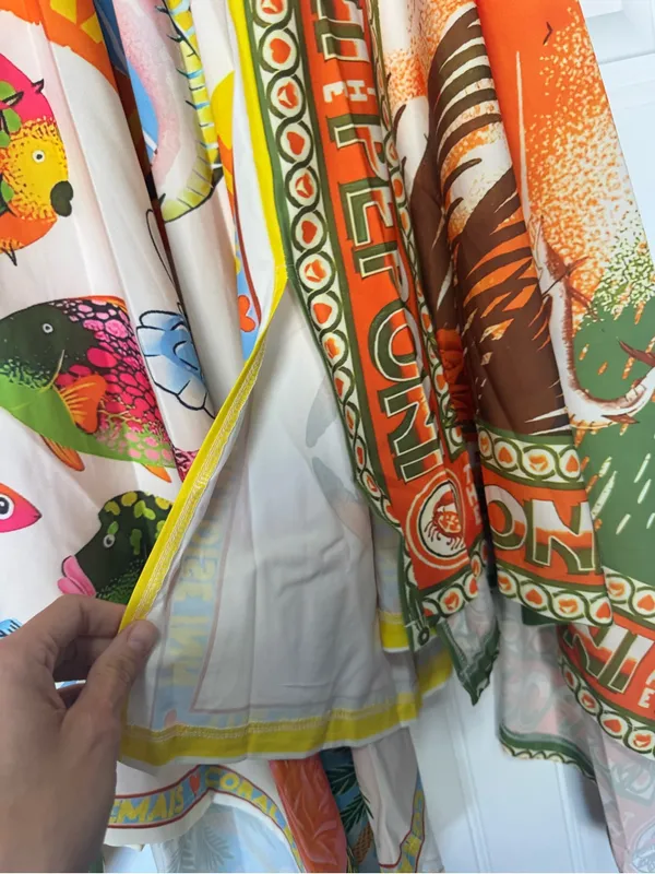 Rosa Clothing Colorful Resort Printed High Waist Handkerchief Hem Boho Skirt L - Image 7