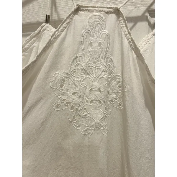 Anthro Let Me Be White Eyelet‎ Embroidered Peplum Cami Top Boho Cotton Sz 6 - Image 11