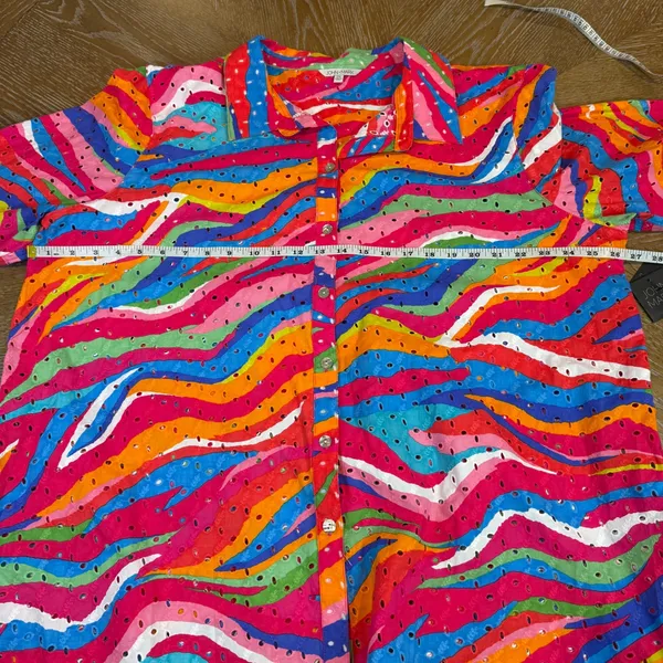 John Mark NWT Watercolor‎ Eyelet Button Front Shirt Mutlicolor Plus Size 2X - Image 8