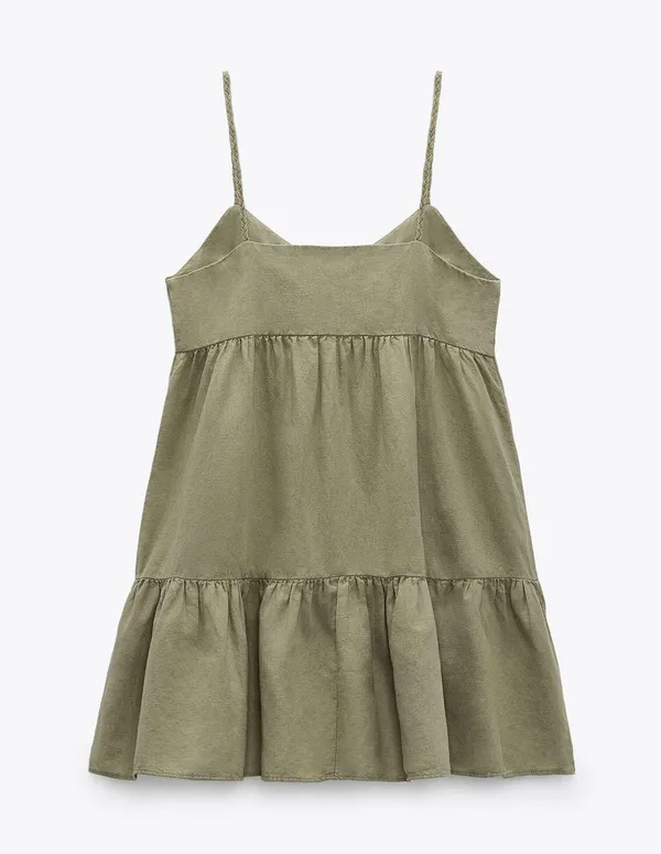 Dress Linen Blend Ruffled Strap Mini Summer Dress - Image 5