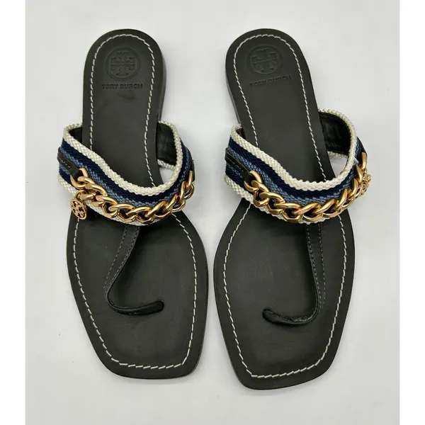 New!‎ Tory Burch Mini Benton Chain Thong Sandals in Poblano, Size 6 $278 - Image 3