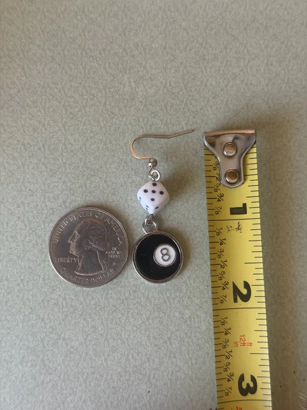 Handmade y2k funky grunge style 8 ball & dice dangle earrings 🎲🖤💕 - Image 6