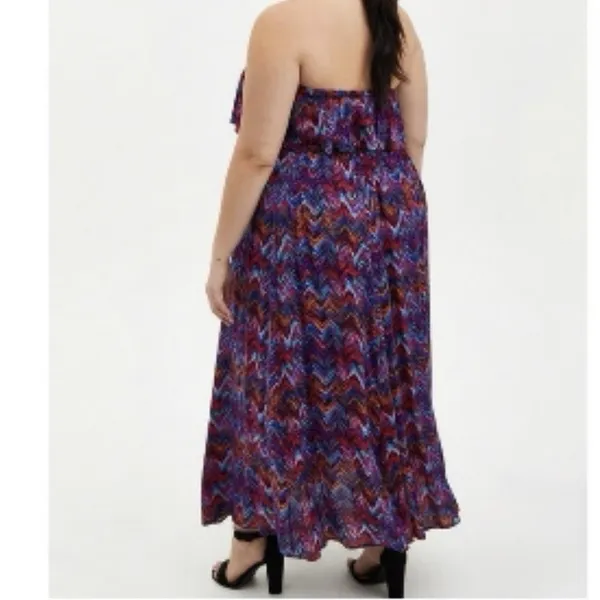 Torrid Colorful Chevron Smocked Strapless‎ Off Shoulder Maxi Dress Size 1X - Image 3