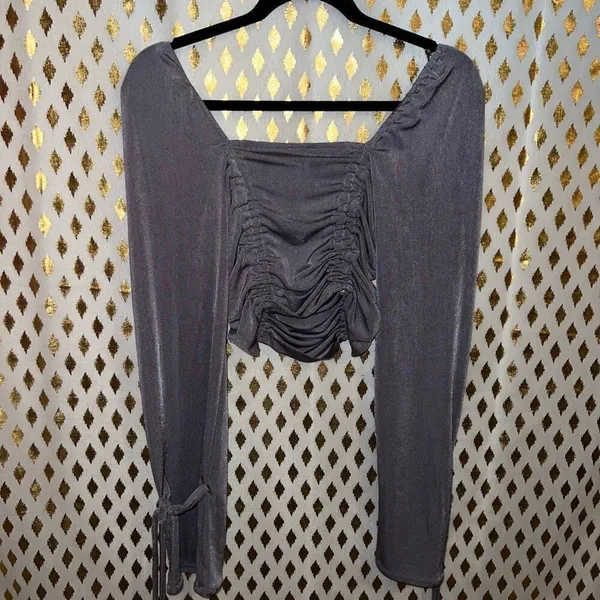 Free people intimately Meant to Be Ruched silver mauve lilac blouse crop top siz - Image 3