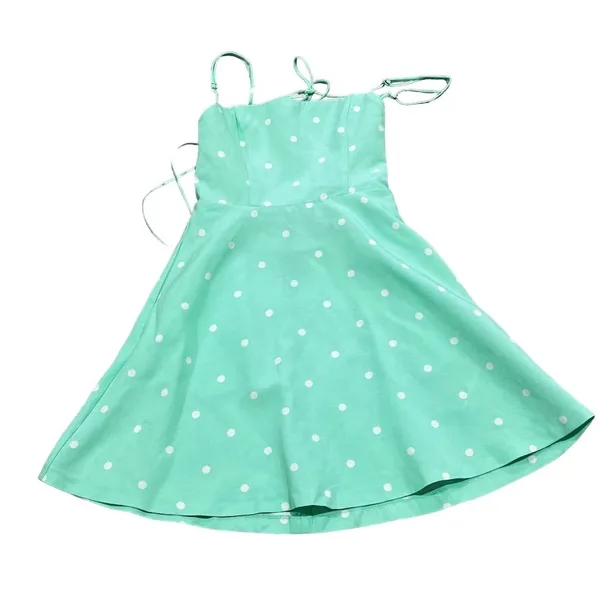 ZARA Mint Green Polka Dot Mini Dress XS Spaghetti Straps Backless Pockets - Image 7