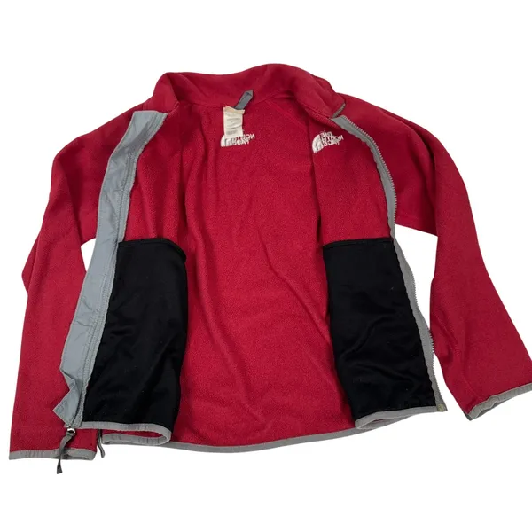 The North Face‎ Womens Red Full Zip Fleece Jacket Grey Trim Mock Neck Gorpcore - Image 7