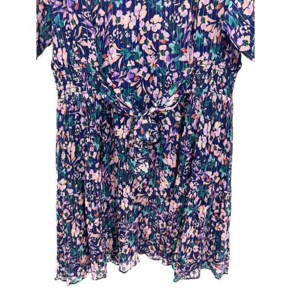 Shoshanna Floral Print Mini Dress Short Sleeve Tie Waist Purple Blue Size 14‎ - Image 4