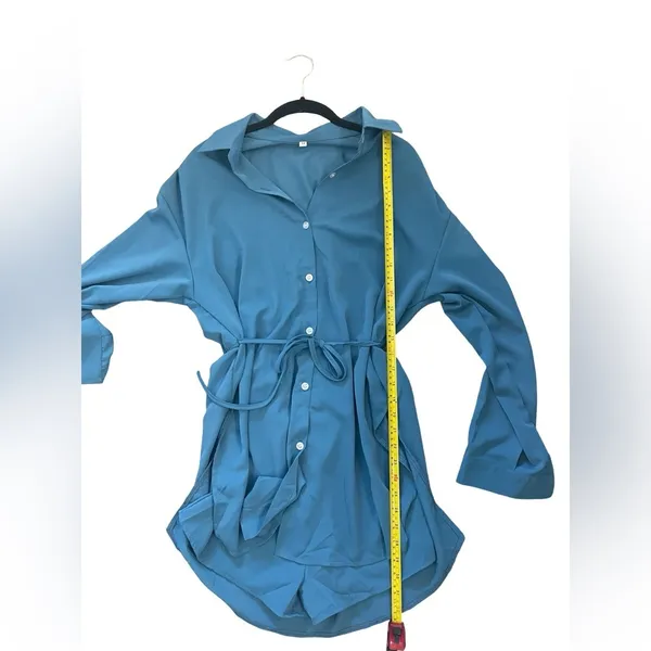Blue Button Down Romper Dress with Built - Image 7