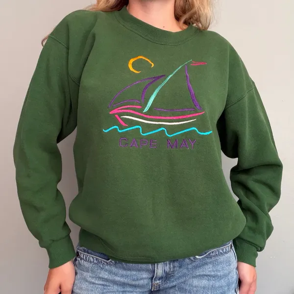 Vintage 90s Lee Cape May Embroidered Sailboat Crewneck Sweatshirt L - Image 5