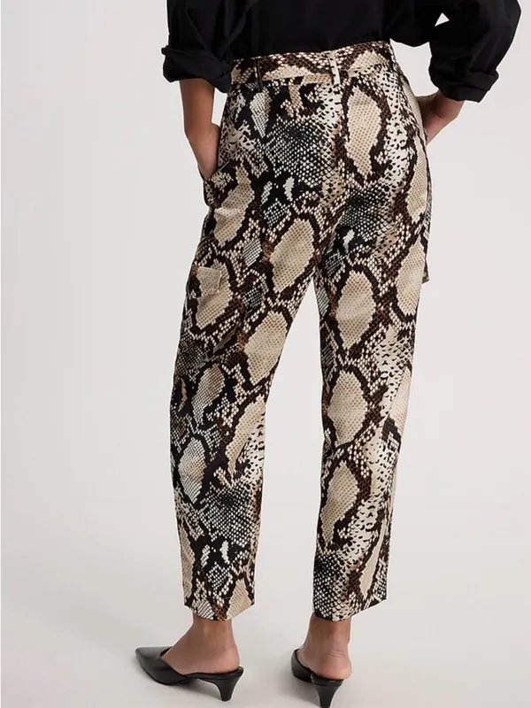 Express Snake-Print Paperbag Trousers in Beige, Black and Brown - Image 11