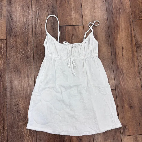 Aerie Cotton Lightweight Raw Hem White Women's Size Small Summer Dress Beach - Image 2