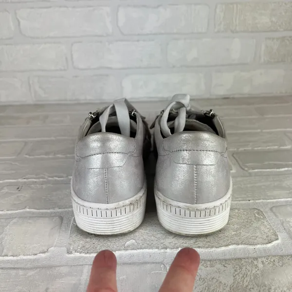 Gabor Platform Sneakers Womens 8 Silver Leather Metallic Lace Up Zip Comfort - Image 12