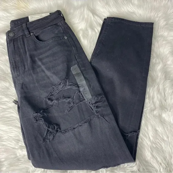 American Eagle Mom Jeans Black Distressed Denim Size 10 / 29 Long NWT - Image 6