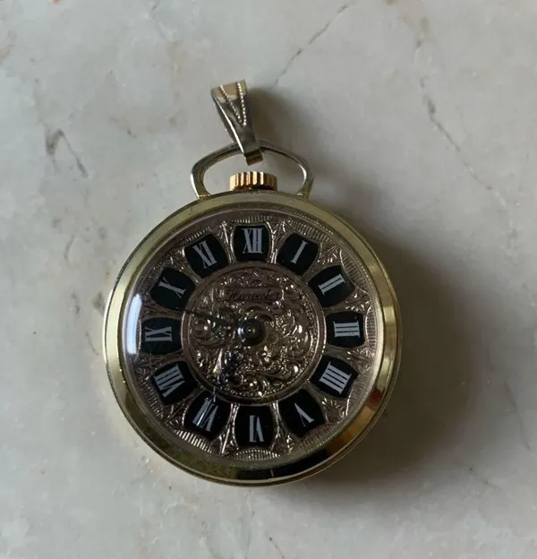 Harvester Gold Vintage Clock Pocket Watch Pendant Necklace - Image 2