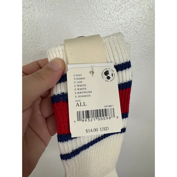 Free People Varsity Stripe Crew Socks White Red Blue Ribbed Athletic NWT - Image 3