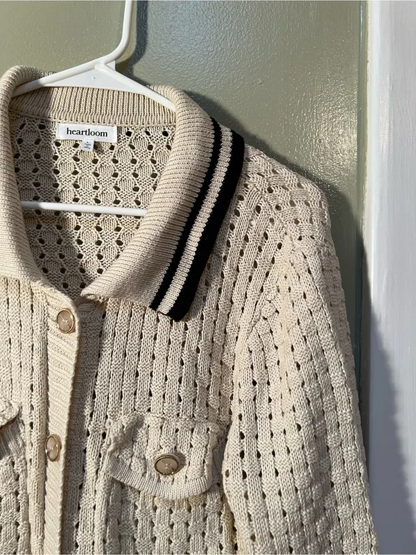 Heartloom Womens Sz Large Posey Cardi Cardigan Sweater Beige Black Marble Button - Image 9