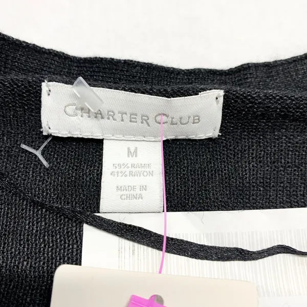 Charter Club Ruffle Hem Open Front Cardigan Womens Size M Black Ramie Rayon Knit - Image 5