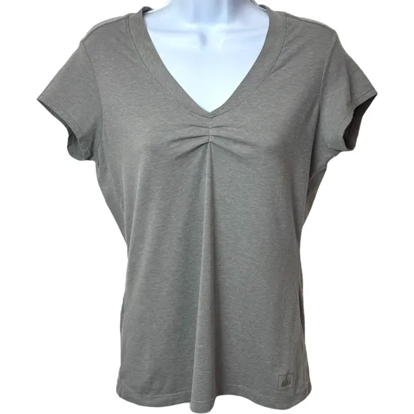REI Grey V-Neck Blouse Camping Hiking Outdoors‎ Athletic Comfort Stretch S - Image 2