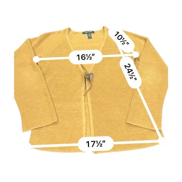 Lauren Ralph Lauren Yellow 100% Linen Knit Cardigan Sweater Women's Size M - Image 6