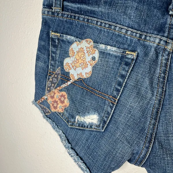 Denim & Supply Ralph Lauren Floral Patchwork Cut Off Mini Denim Shorts - Image 4