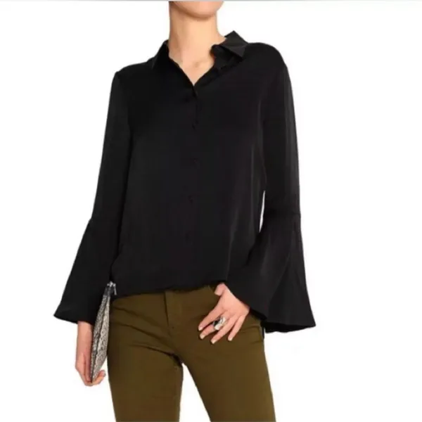 Alice + Olivia Myrtle Trumpet Sleeve Black Silk Blouse XS - Image 2