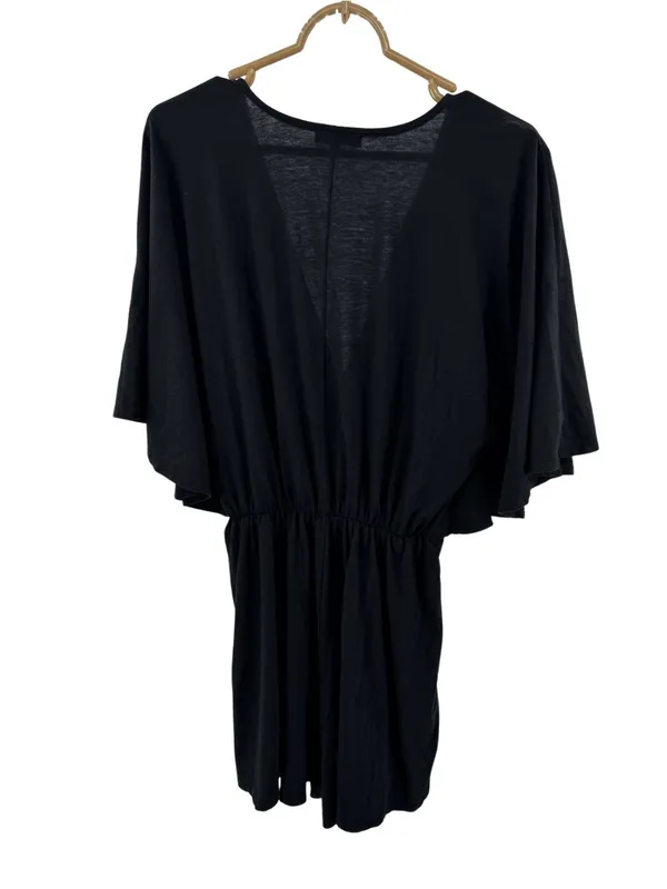 Z Supply Black Jumpsuit Romper deep V-neck faux wrap batwing sleeve M coverup - Image 2