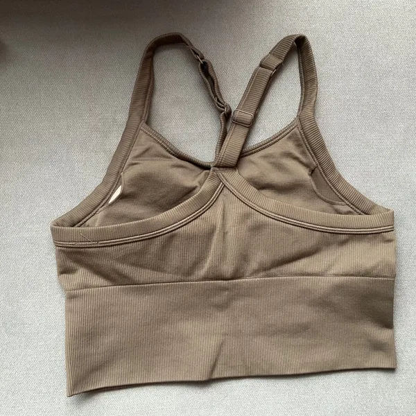 Alo Yoga Seamless Ribbed Favorite Bra Tank Olive Tree M - Image 4