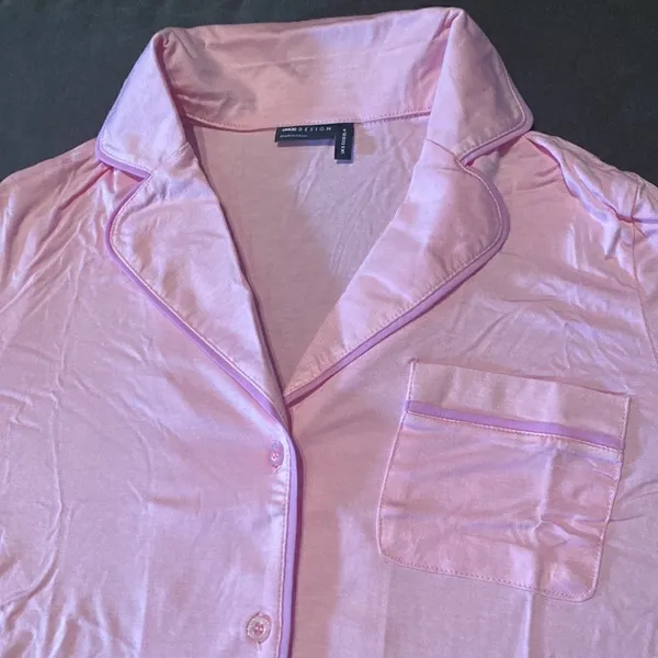 ASOS Design Women’s Long Sleeve Shirt & Pants Pajama Set Pink Piping Size 4 NEW - Image 9