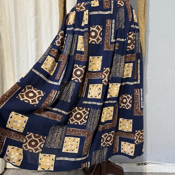 Sag Harbor 1/2 Elastic Waist Boho Midi Skirt Geometric Print Peasant Indie Large - Image 6
