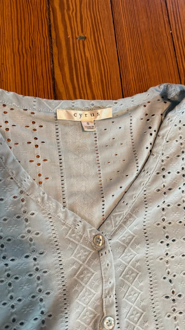 Cyrus Light Blue Eyelet Button-Down Top - Image 2